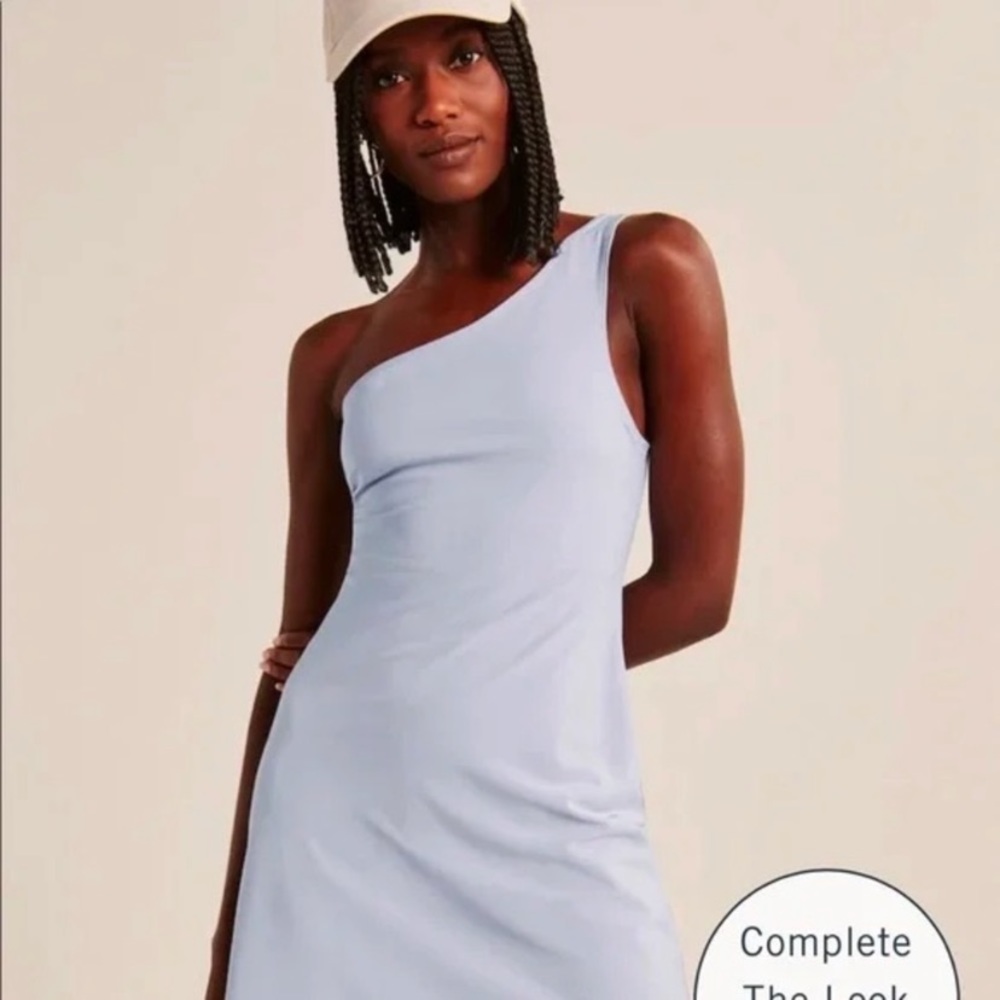 A&F One-Shoulder Traveler Mini Dress in Light Blue Lavender